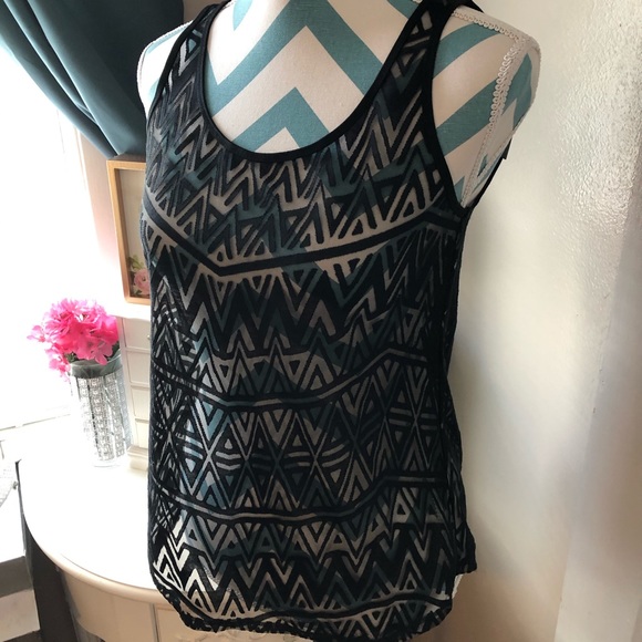 [Apt. 9] Black Sheer Patterned Tank Top Aztec tank - Picture 2 of 9